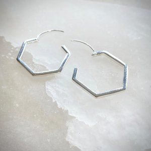 Argento Vivo NWT Sterling Silver Artisanal Hexagon Hoop Earrings